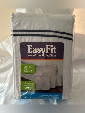 EasyFit Wrap-Around Bed Skirt in White with Navy Stripe